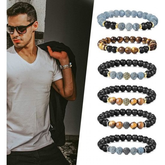 8MM Bead Bracelets For Men Women Lava Rock Lion Leopard Beaded Bracelets Set 8MM Bead Bracelets For Men Women Lava Rock Lion Leopard Beaded Bracelets Set
